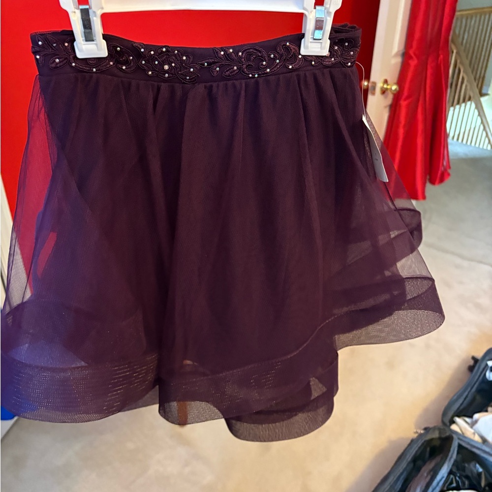 TLC Dark Purple Embellished Tulle Skater Dress